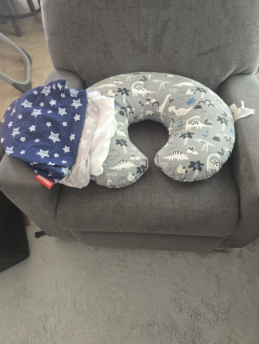 Moonsea White and Gray Star Nursing Pillow Cover Set Bobby Pillow